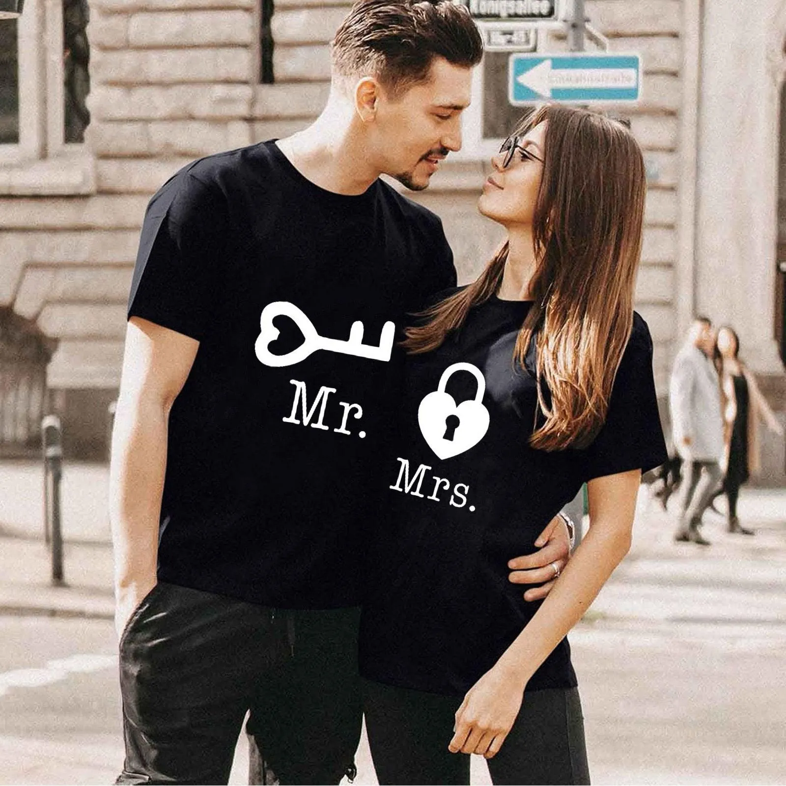 Couple Tshirt Men and Women Lovers Key Print Short Sleeve Sweet  Graphic  Tees Tops Casual Streetwear