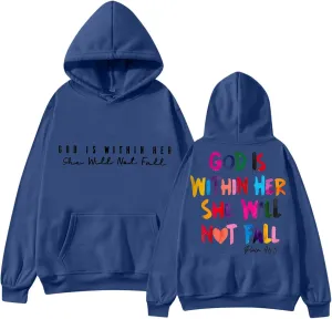 God is Within Her She Will Not Fall Jesus Hoodies for Women Teen Girls Trendy Oversized Graphic Christian Sweatshirt Pullover