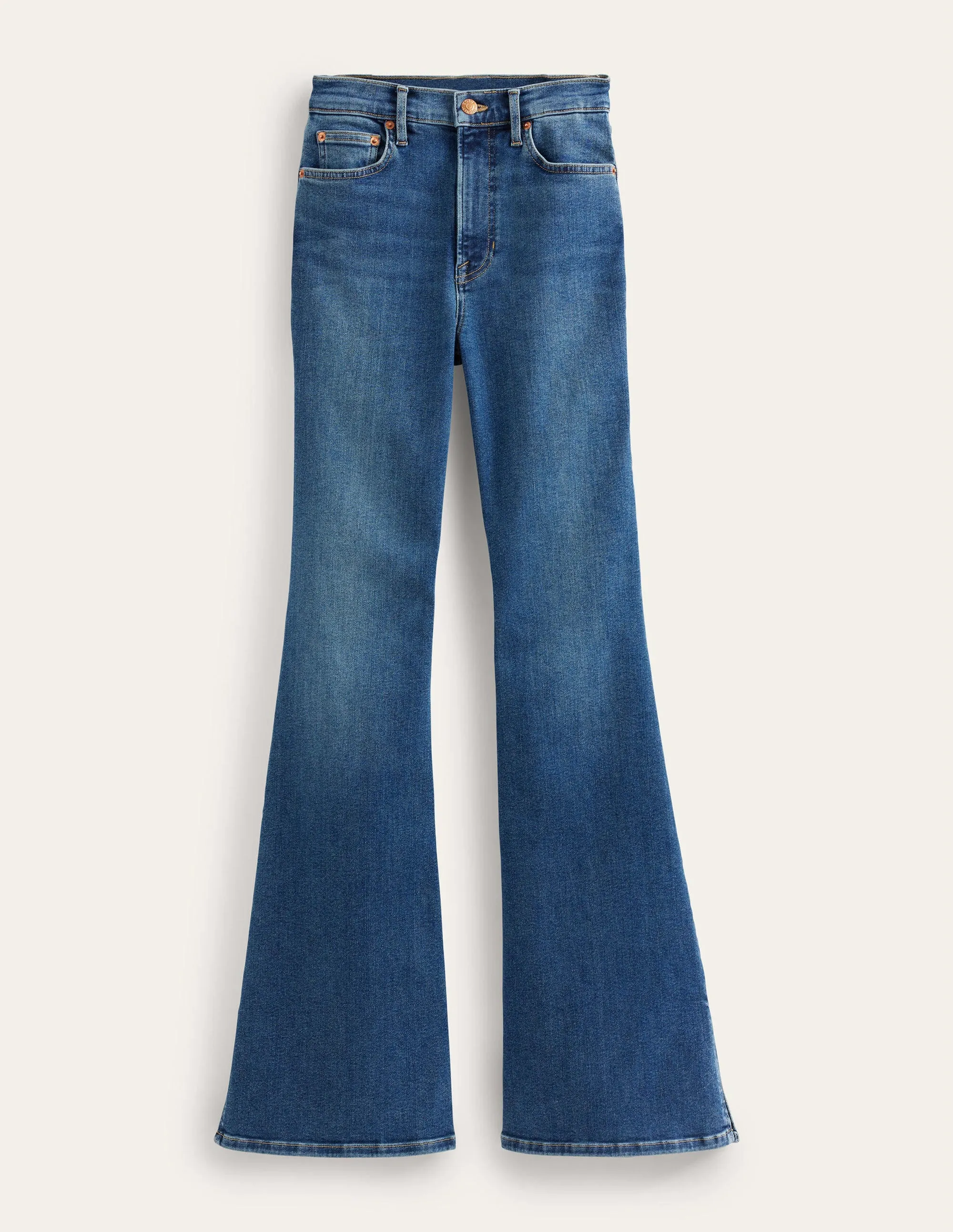 High Rise Split Flare Jeans-Indigo