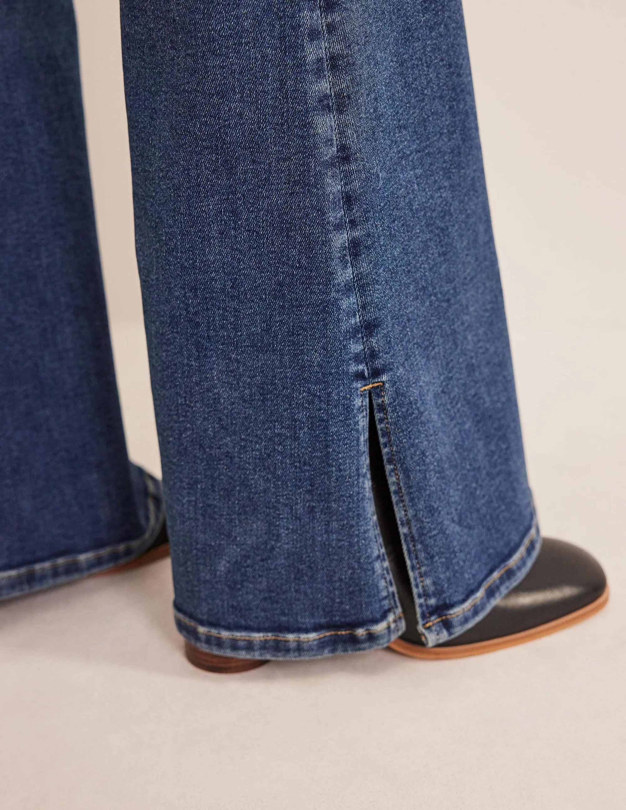 High Rise Split Flare Jeans-Indigo