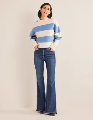 High Rise Split Flare Jeans-Indigo