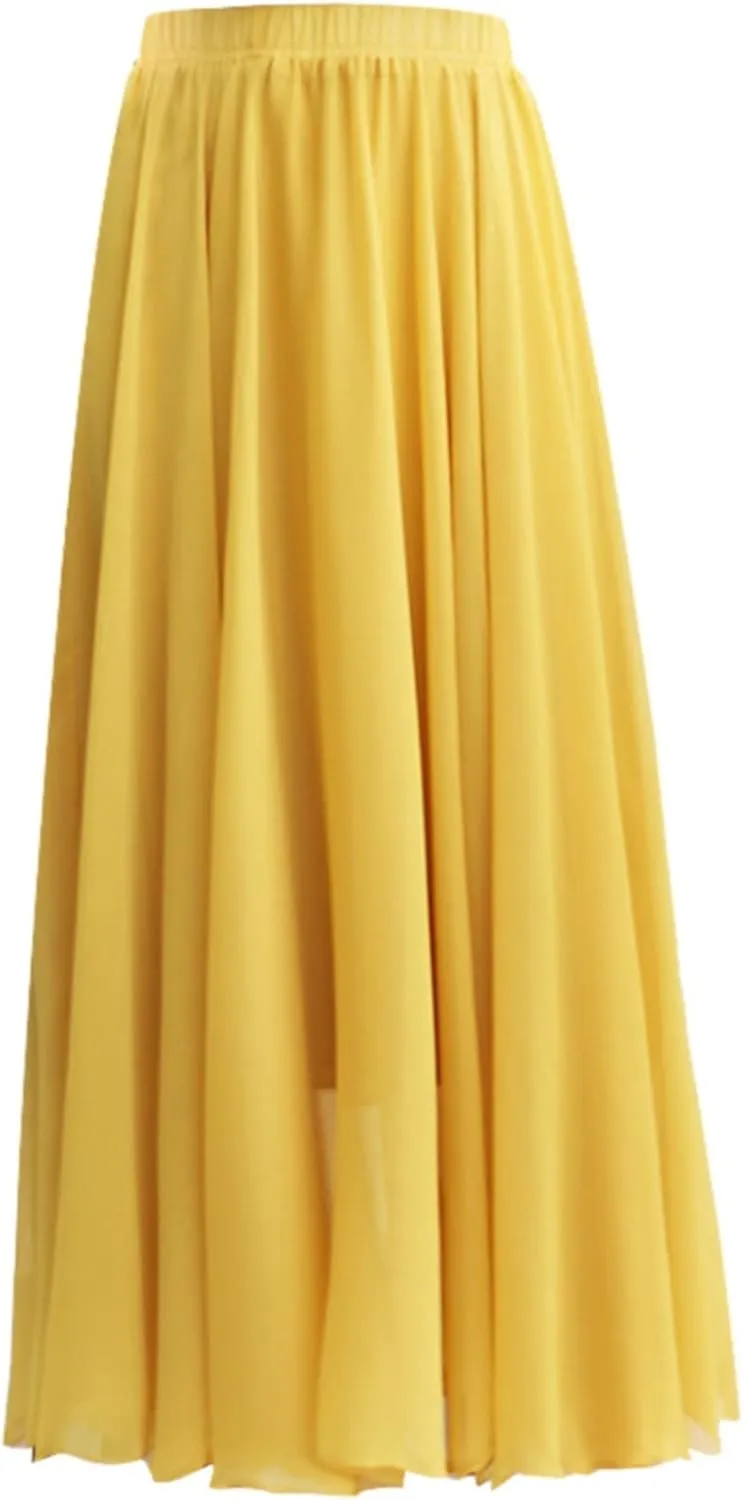 Maxi Skirt Summer Women's Solid Color Chiffon Skirt Women's High Waist Long Skirt Casual Flowy Maxi Skirt