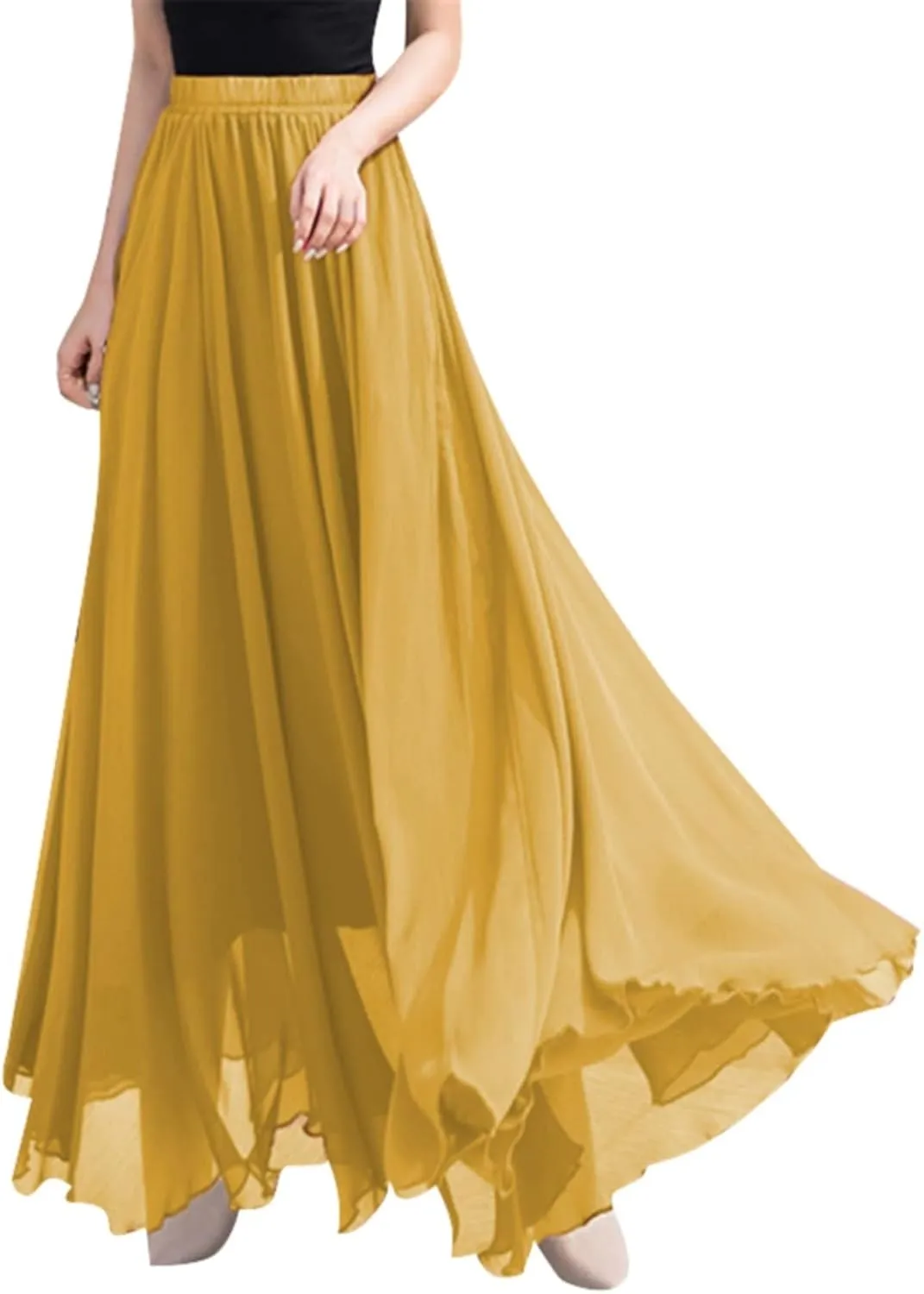 Maxi Skirt Summer Women's Solid Color Chiffon Skirt Women's High Waist Long Skirt Casual Flowy Maxi Skirt