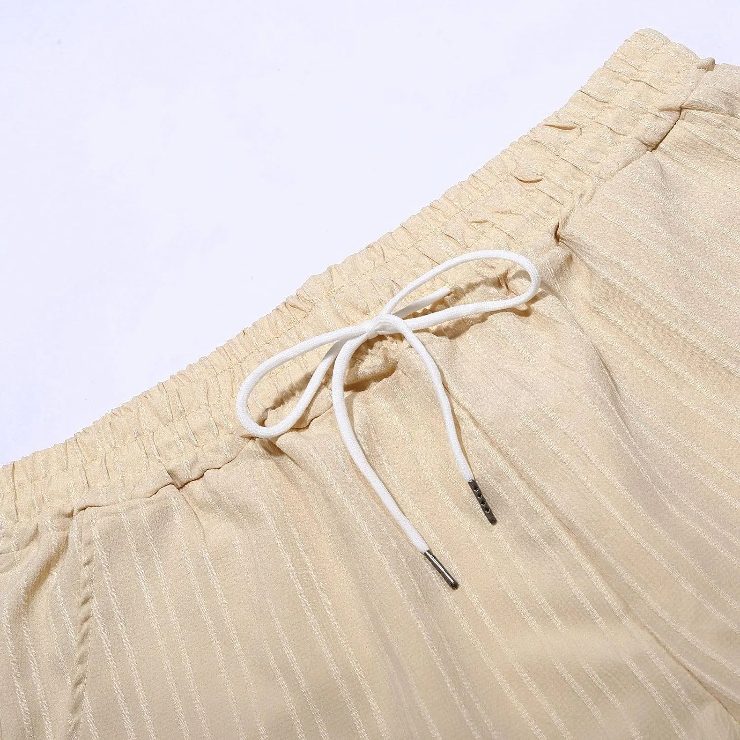 Men's Linen Cargo Shorts Summer Casual Elastic Waist Drawstring Beach Shorts with Pockets Lightweight
