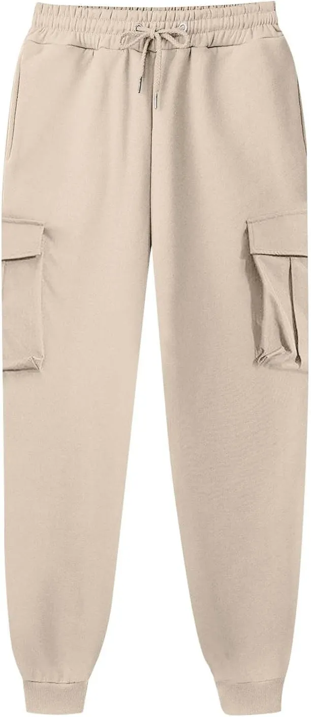 Mens Outdoor Hiking Cargo Pants Leisure Loose Sports Running Solid Color Lace Up Cargo Pants Men's Cargo Tactical