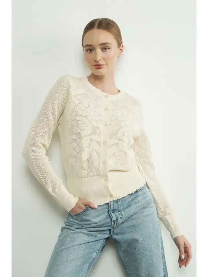 NB Flower Pattern Open Sweater Cardigan