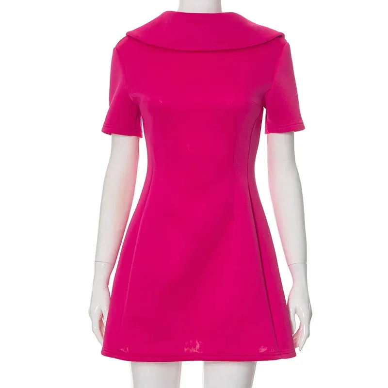 Pink Uptown Collar Short Sleeve Mini Dress