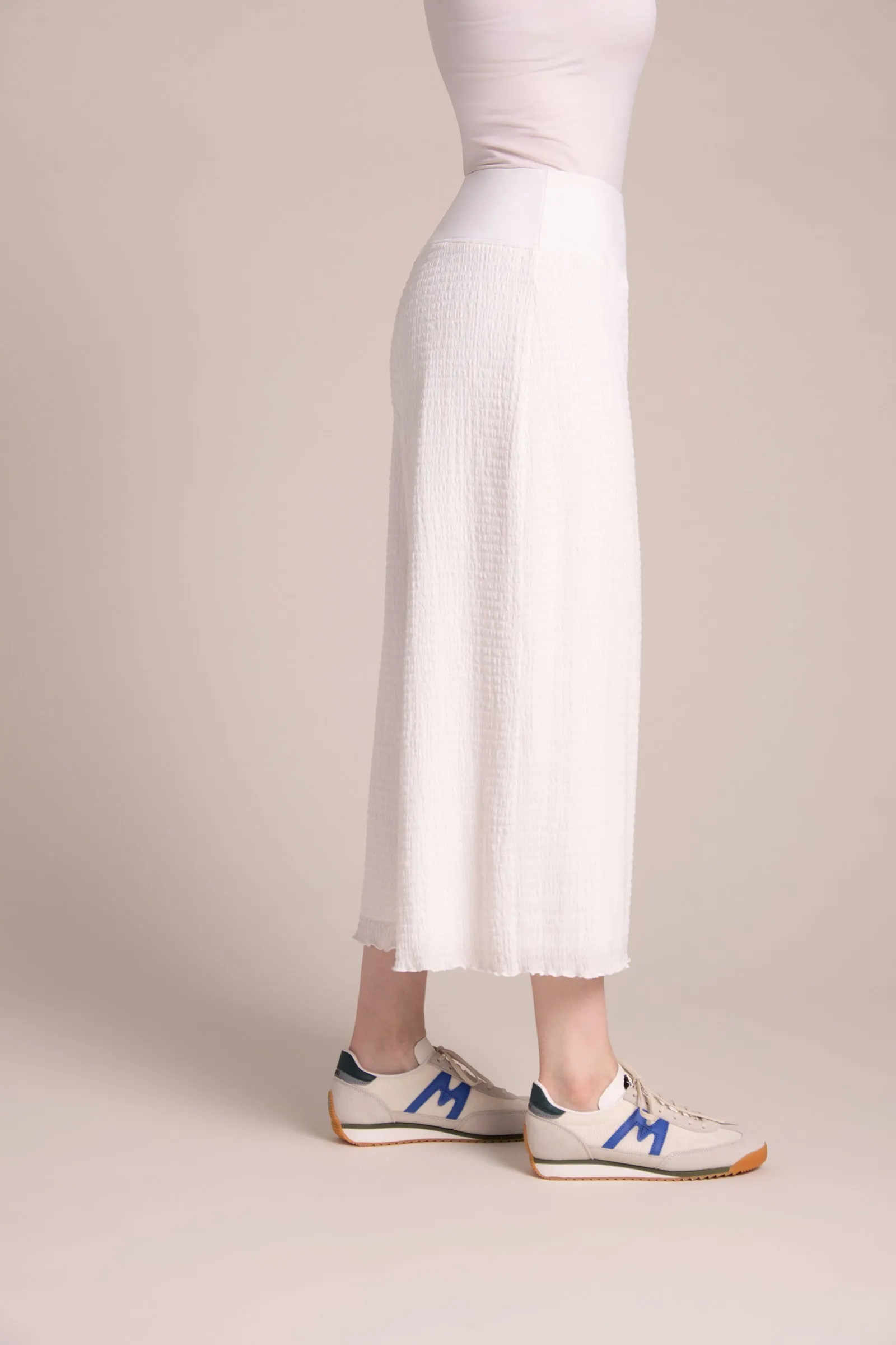 Popcorn Waffle Wide Capri Lined | White