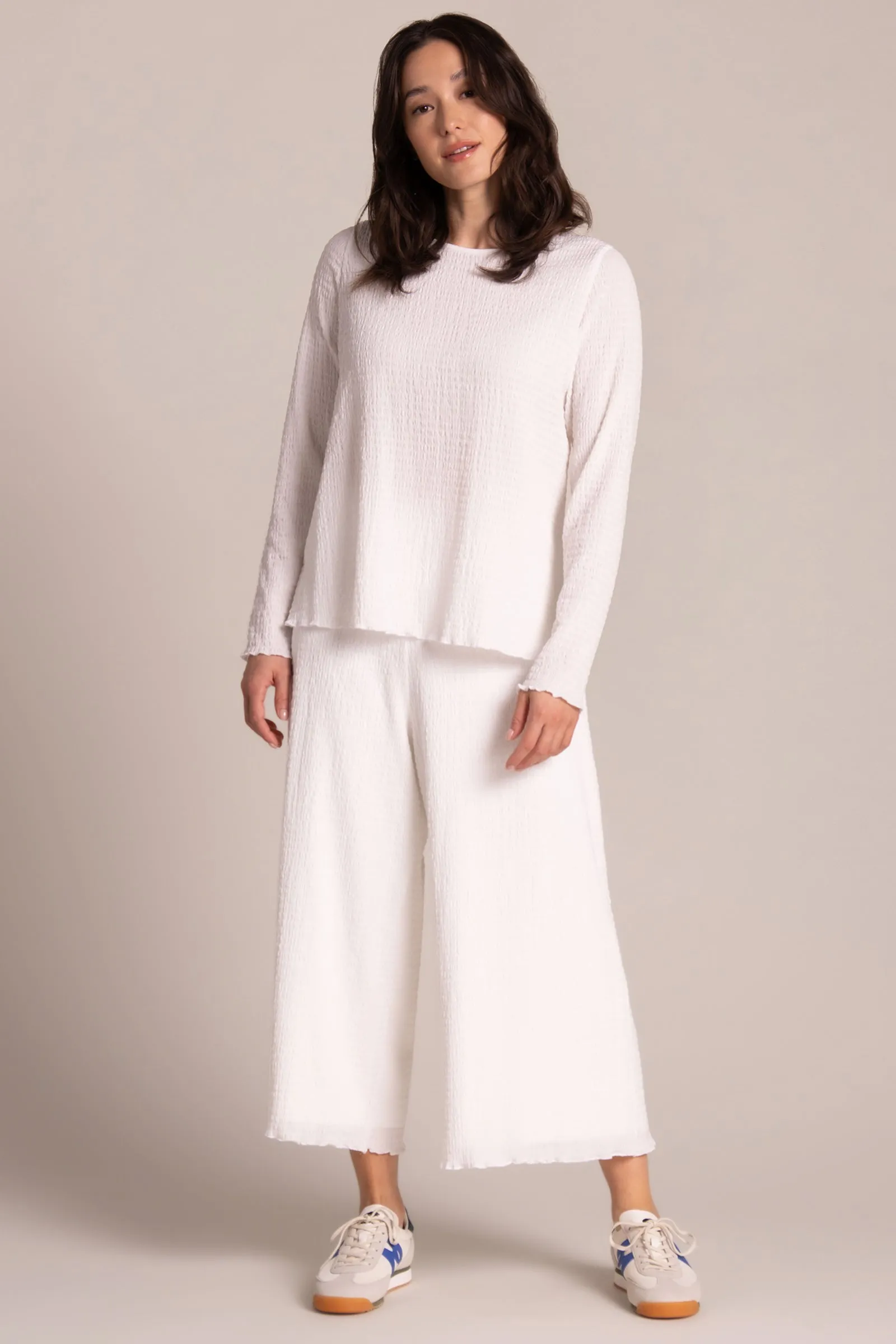 Popcorn Waffle Wide Capri Lined | White