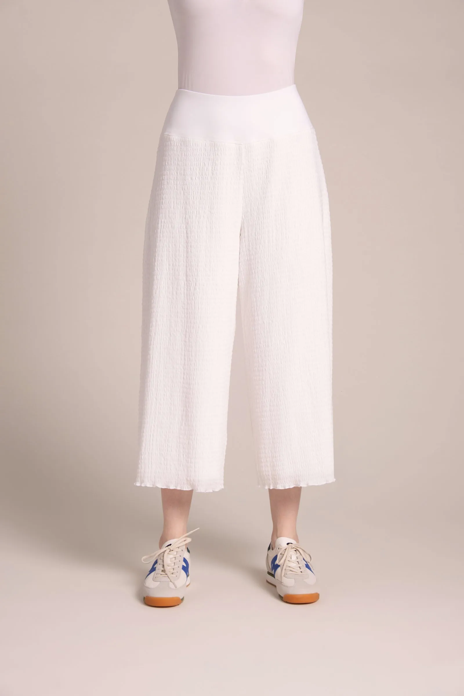 Popcorn Waffle Wide Capri Lined | White