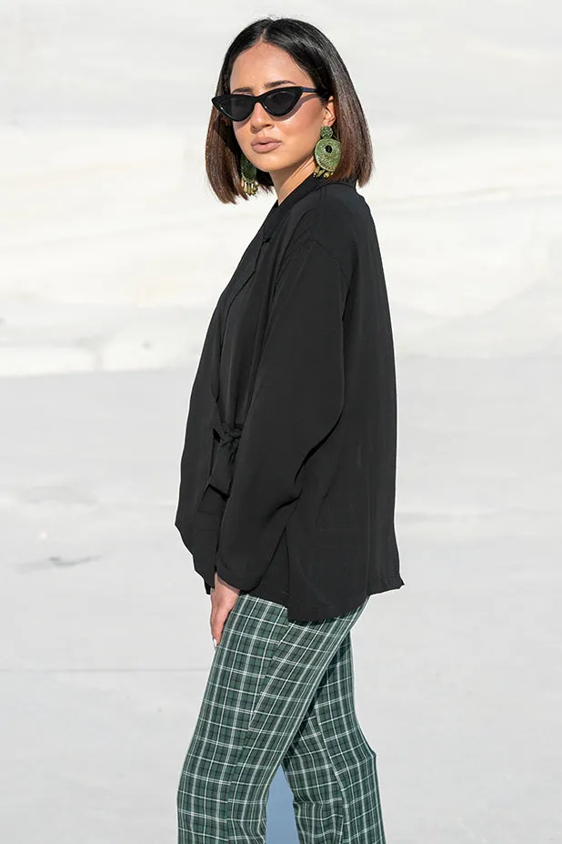 Queencii  Cora Lightweight Wrap Shirt Black