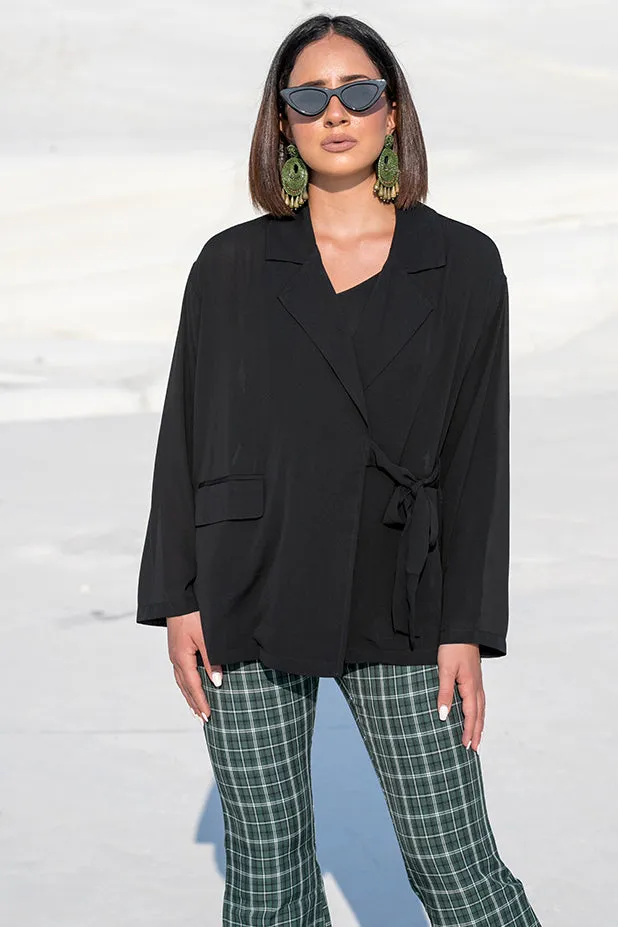 Queencii  Cora Lightweight Wrap Shirt Black
