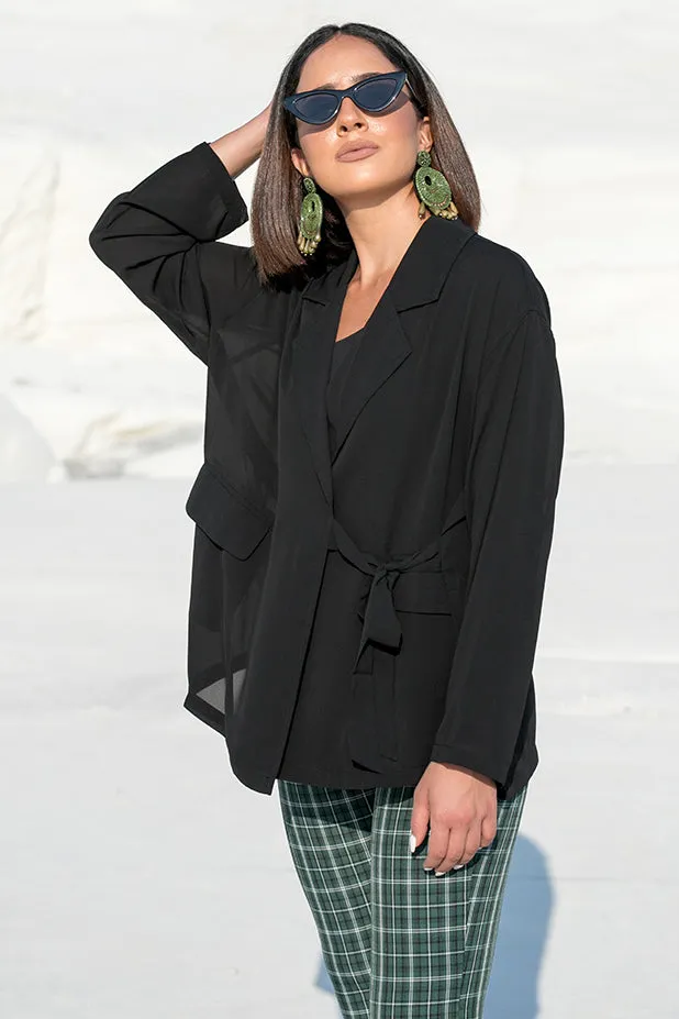 Queencii  Cora Lightweight Wrap Shirt Black