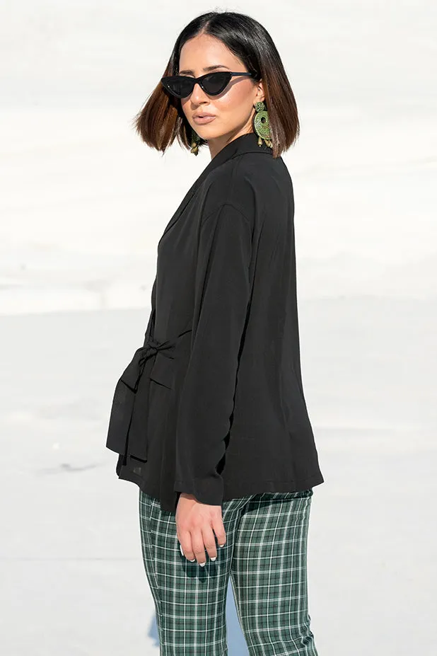 Queencii  Cora Lightweight Wrap Shirt Black