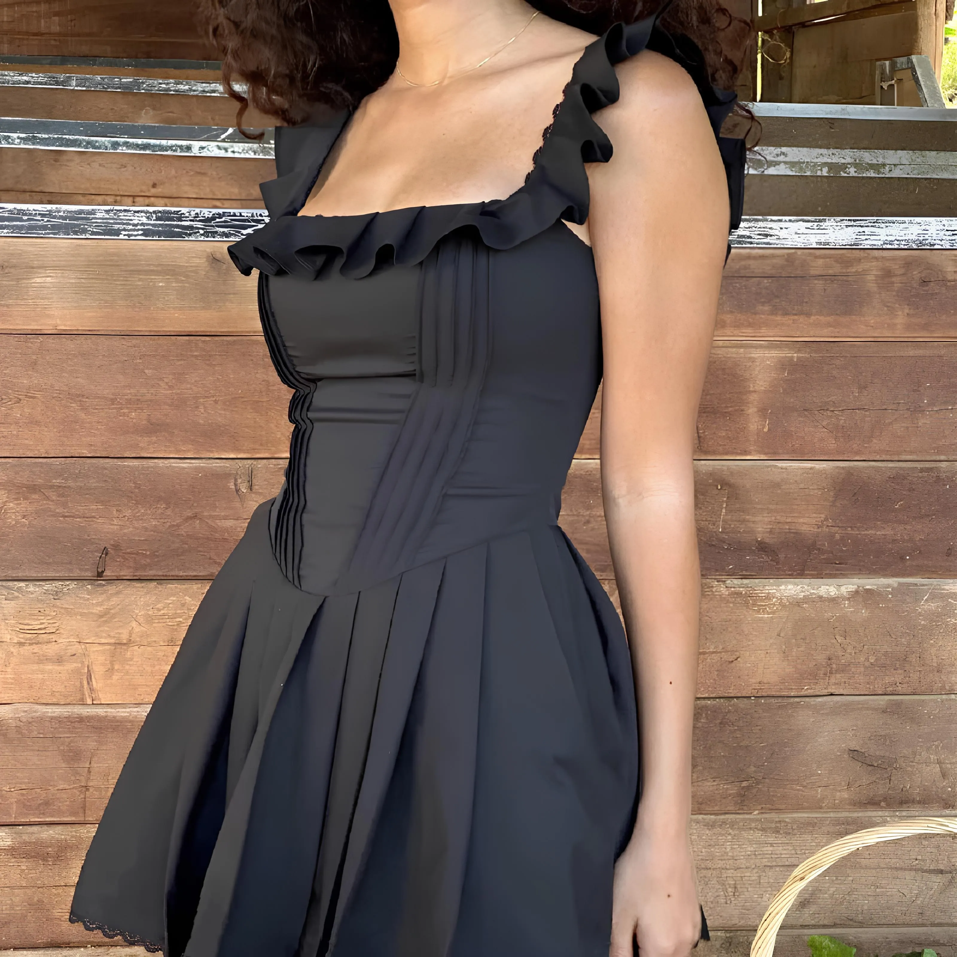 Sexy Ruffles Square-Neck Mini Dress  Playful & Elegant Y2K Vibes