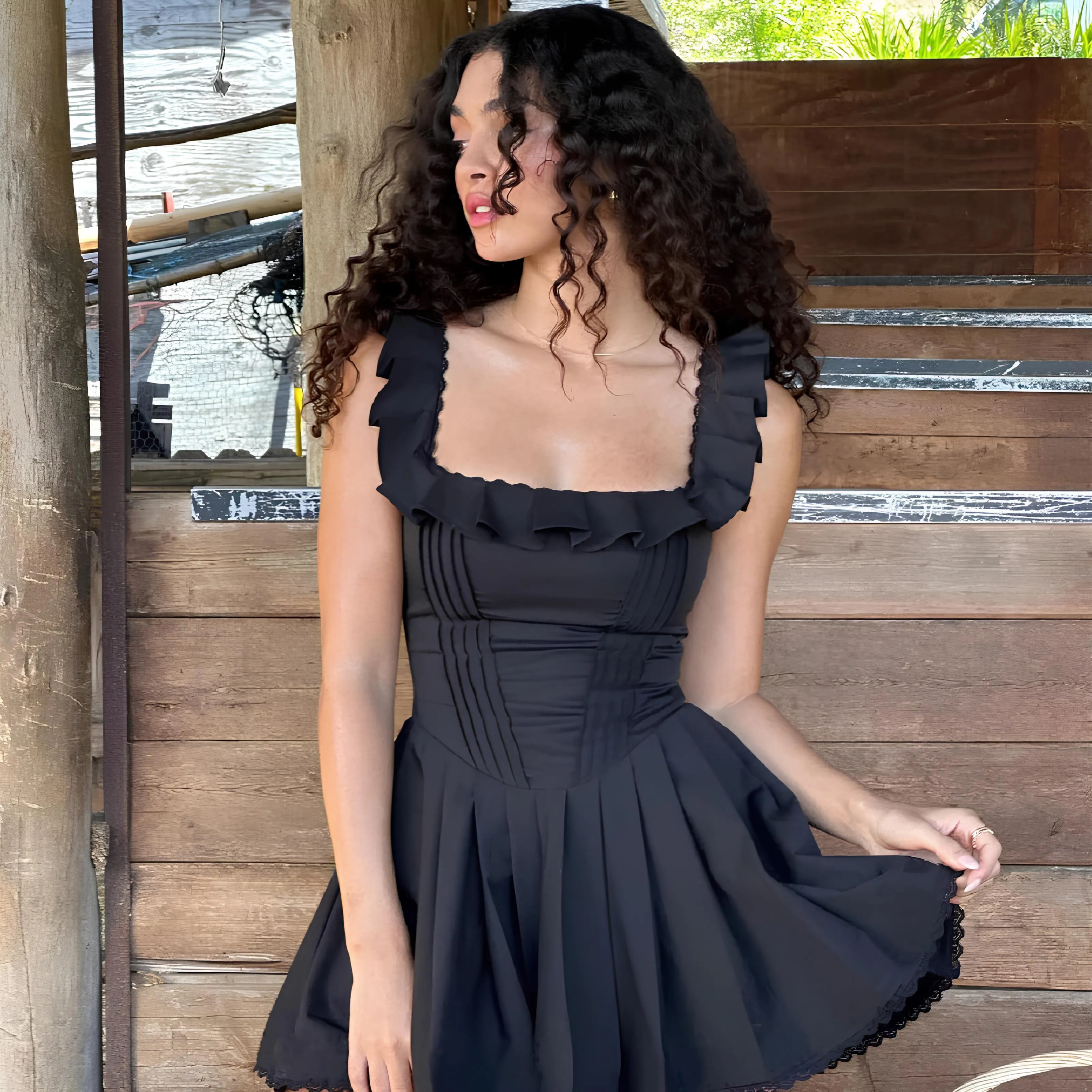 Sexy Ruffles Square-Neck Mini Dress  Playful & Elegant Y2K Vibes