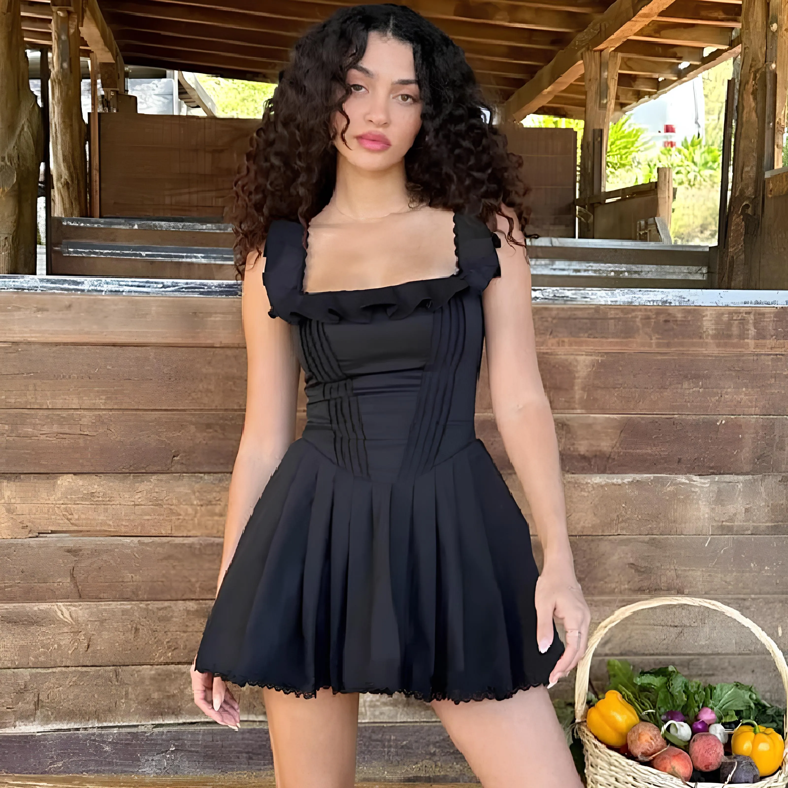 Sexy Ruffles Square-Neck Mini Dress  Playful & Elegant Y2K Vibes
