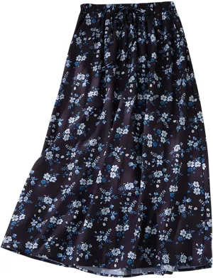 Vintage Floral Print Midi Skirt Women Drawstring Elastic Waist Flowy A-Line Skirts Casual Lightweight Beach Skirt