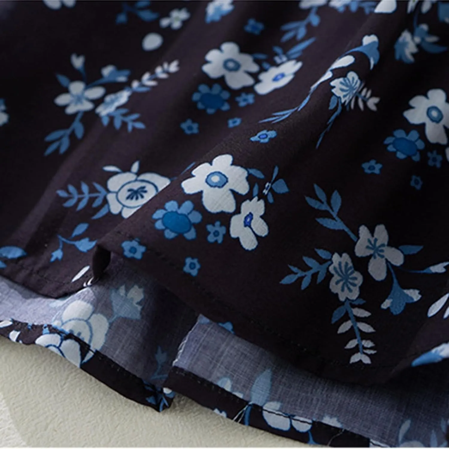 Vintage Floral Print Midi Skirt Women Drawstring Elastic Waist Flowy A-Line Skirts Casual Lightweight Beach Skirt