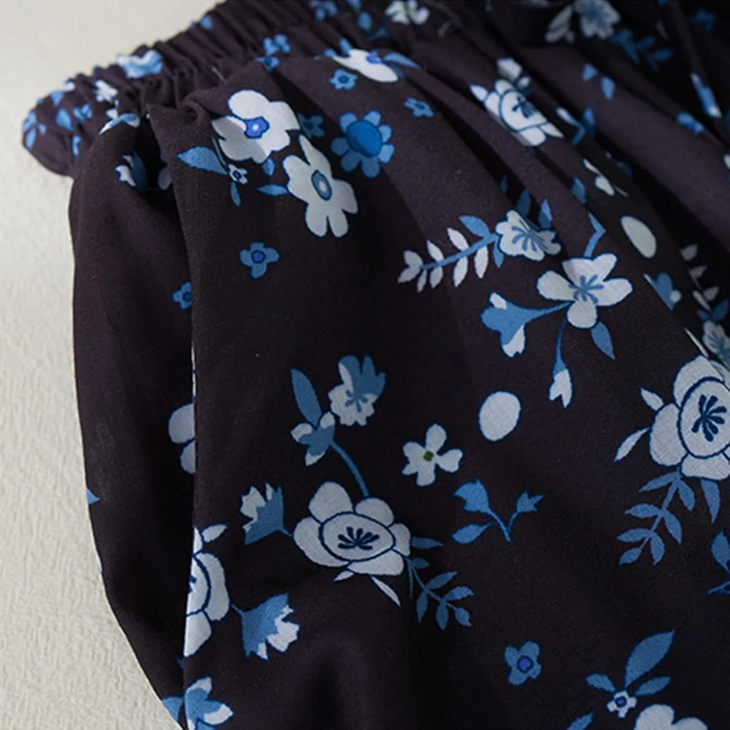 Vintage Floral Print Midi Skirt Women Drawstring Elastic Waist Flowy A-Line Skirts Casual Lightweight Beach Skirt