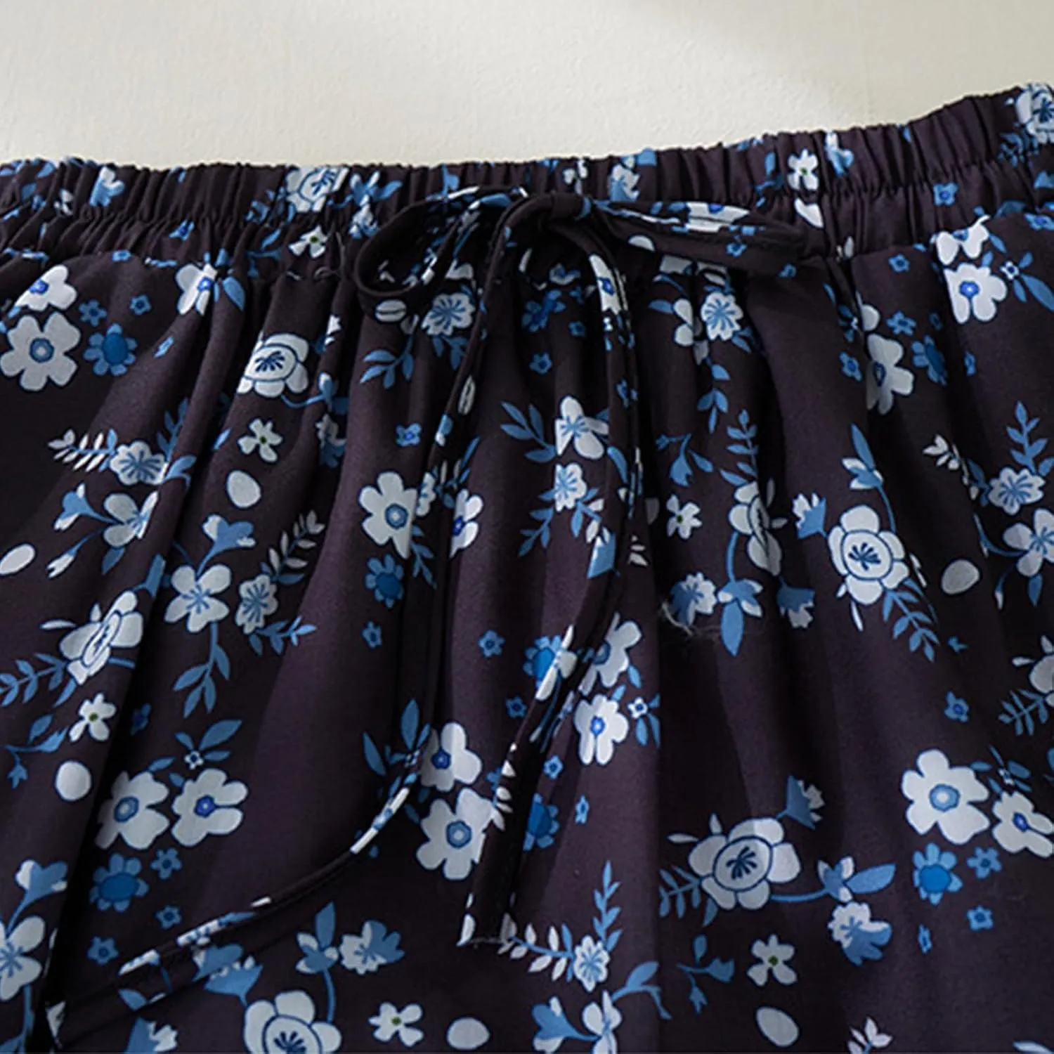 Vintage Floral Print Midi Skirt Women Drawstring Elastic Waist Flowy A-Line Skirts Casual Lightweight Beach Skirt