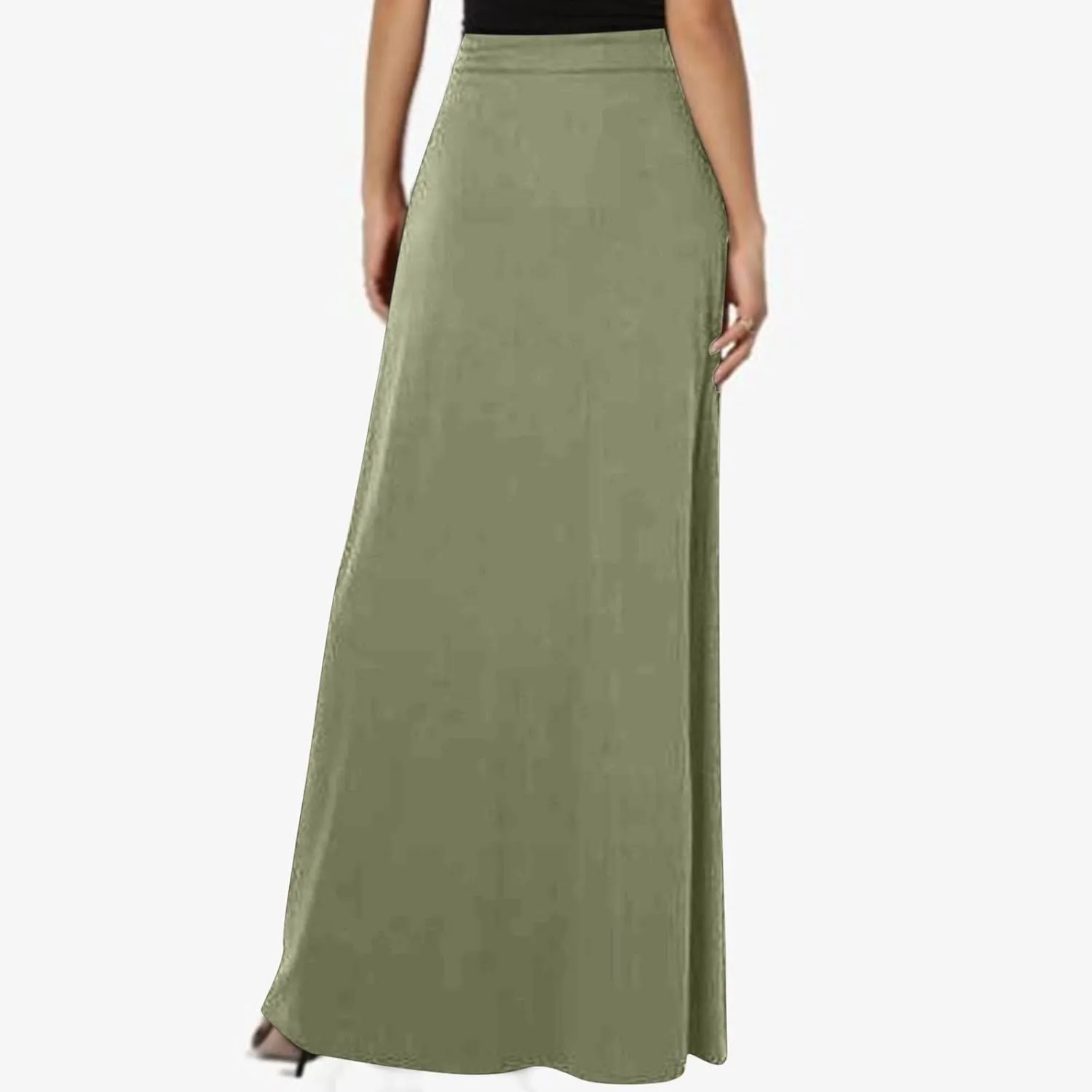 Women Elegant Maxi Skirts Drawstring Waist Casual Long Skirt with Pocket, Dressy Plain Midi Skirt Flowy Half Dress