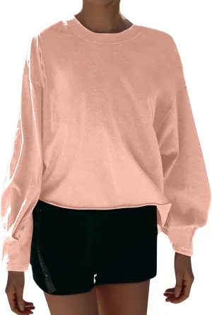 Womens Cropped Sweatshirts 2024 Fall Fashion Clothes Teen Girl Long Sleeve Oversized Crewneck Crop Pullover Tops