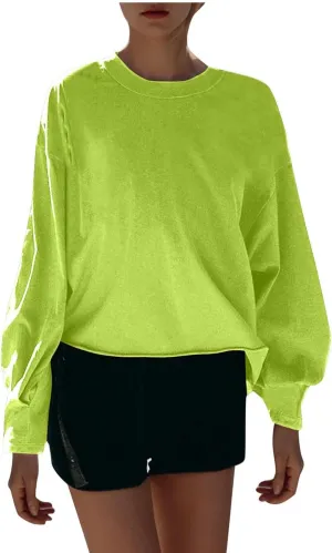 Womens Cropped Sweatshirts 2024 Fall Fashion Clothes Teen Girl Long Sleeve Oversized Crewneck Crop Pullover Tops