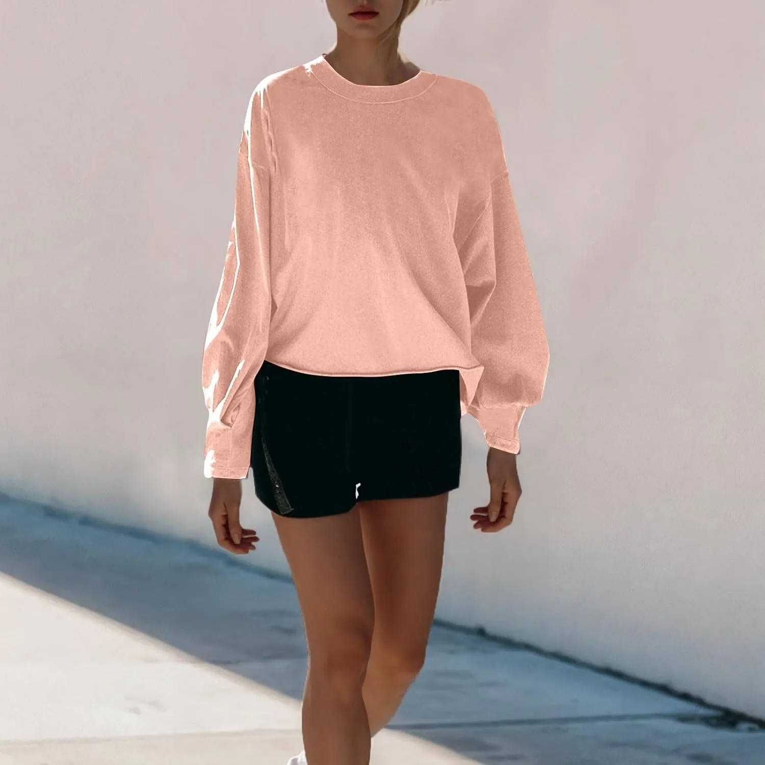 Womens Cropped Sweatshirts 2024 Fall Fashion Clothes Teen Girl Long Sleeve Oversized Crewneck Crop Pullover Tops