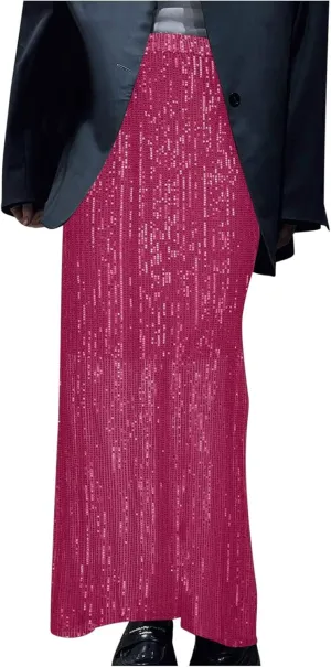 Women's High Waist Sequin Maxi Skirt Sparkly Glitter Sexy Slim Fit Pencil Skirts Night Out Bodycon Party Clubwear