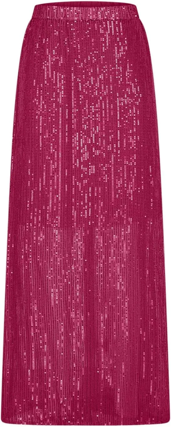 Women's High Waist Sequin Maxi Skirt Sparkly Glitter Sexy Slim Fit Pencil Skirts Night Out Bodycon Party Clubwear