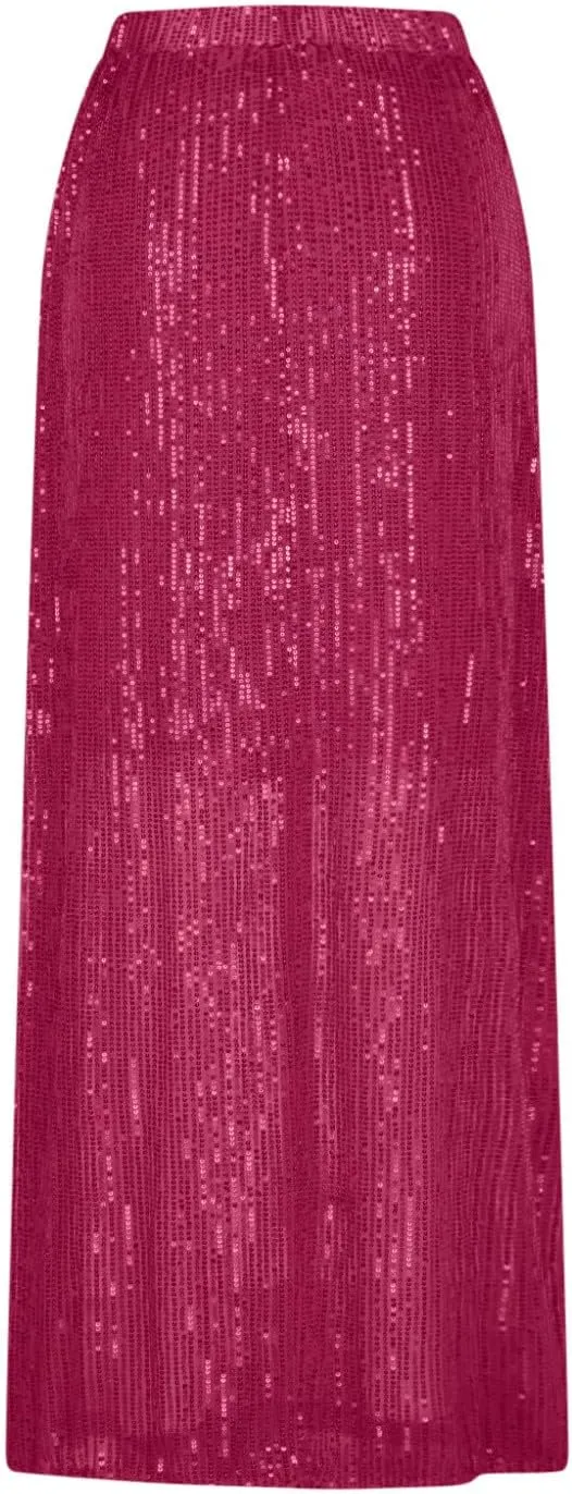 Women's High Waist Sequin Maxi Skirt Sparkly Glitter Sexy Slim Fit Pencil Skirts Night Out Bodycon Party Clubwear