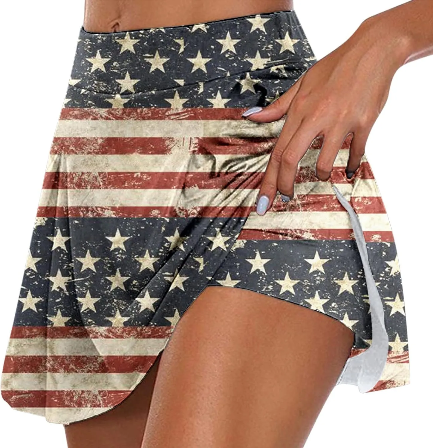 Womens Independence Day Tennis Skirt with Pockets Inner Shorts Yoga Sport Active Skirt Shorts for Running