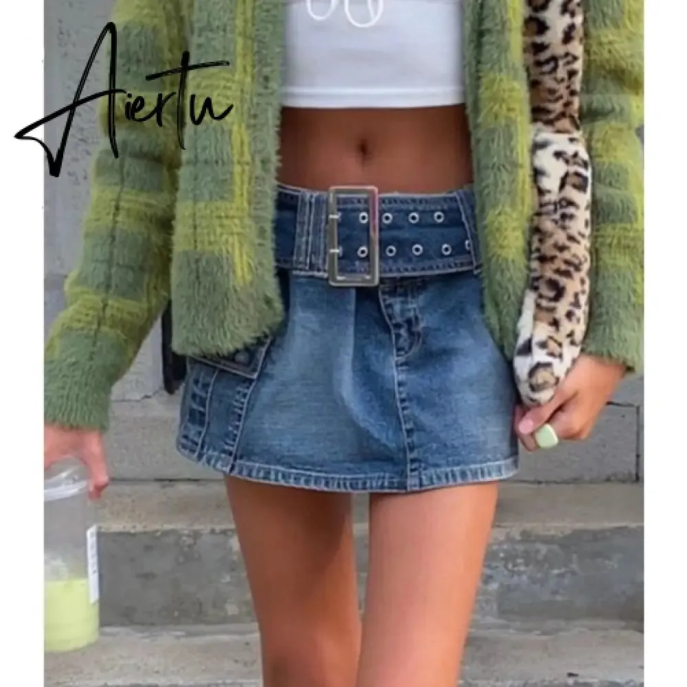 Women'S Jeans Skirt Y2K Belt Mini Denim Skirt Korean Low Waist Straight Short Skirt Summer Harajuku Sexy Vintage