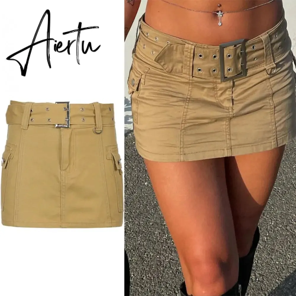 Women'S Jeans Skirt Y2K Belt Mini Denim Skirt Korean Low Waist Straight Short Skirt Summer Harajuku Sexy Vintage