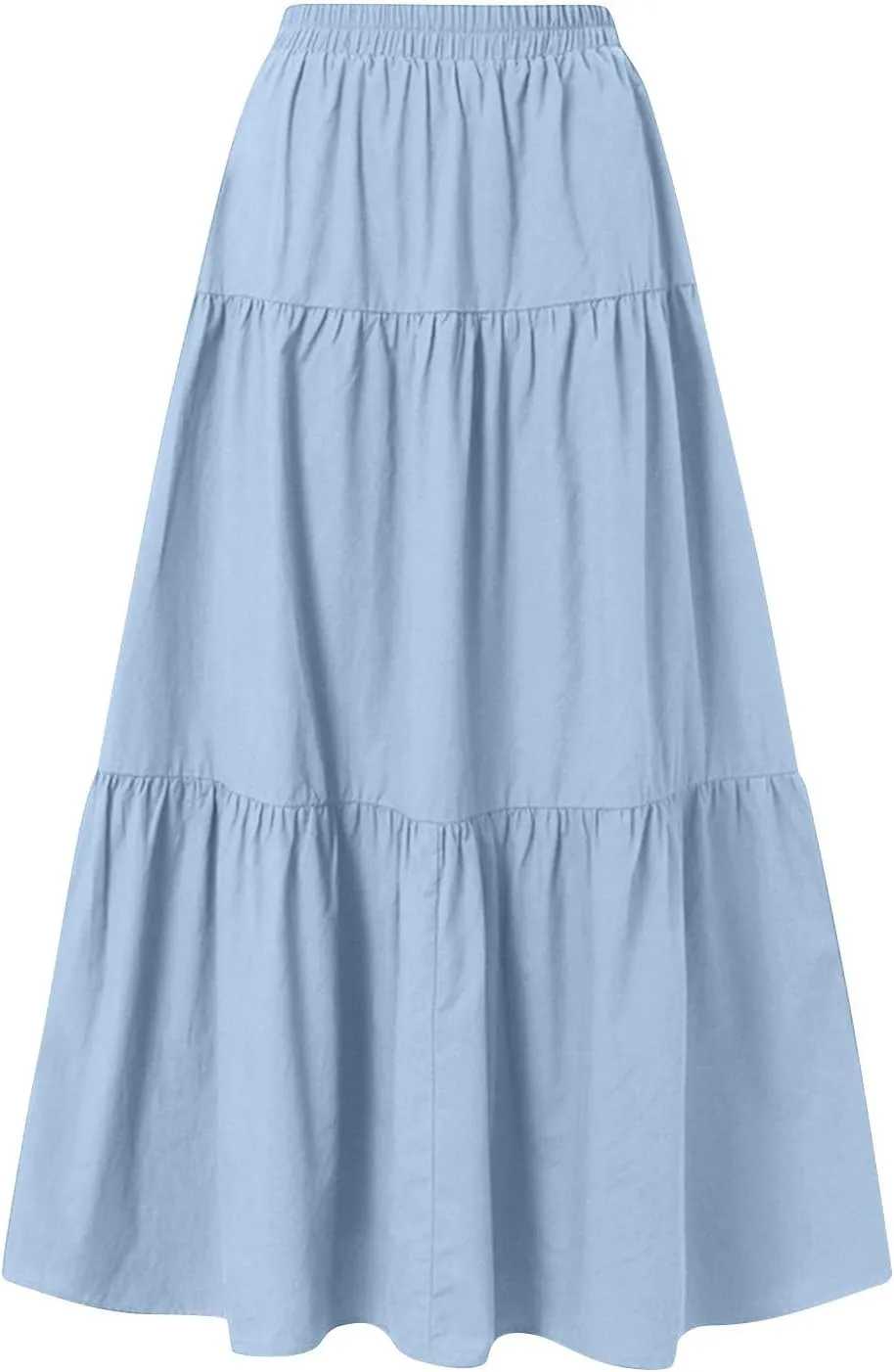 Womens Ruffle Maxi Skirts High Waist Elastic Layered Pleated Long Skirt Summer Casual Flowy Skirts with Drawstring