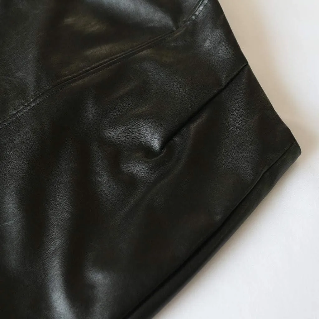 Women's Zip Up PU Leather Pencil Skirt Plus Size Dressy High Waist Zipper Midi Skirts Split Hem Bodycon Work Skirts